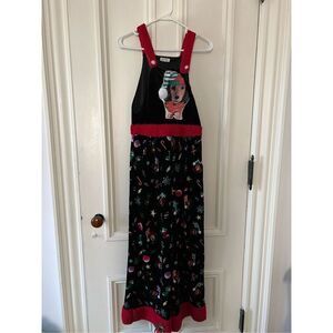 Christmas dog women's black red and green fleece abs velvet overalls XS
